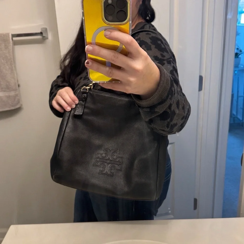 Tory Burch black leather gold chain Harper Tote shoulder handbag purse